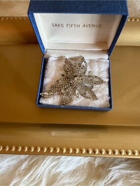 Vintage Silver-Tone Crystal Floral Leaf Brooch